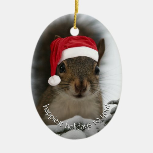 Dated Santa Squirrel Happiest Holidays Ceramic Ornament