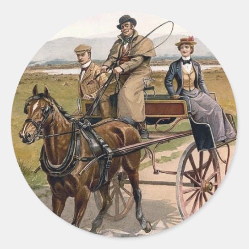 Dating Couple in Jaunting Cart Classic Round Sticker
