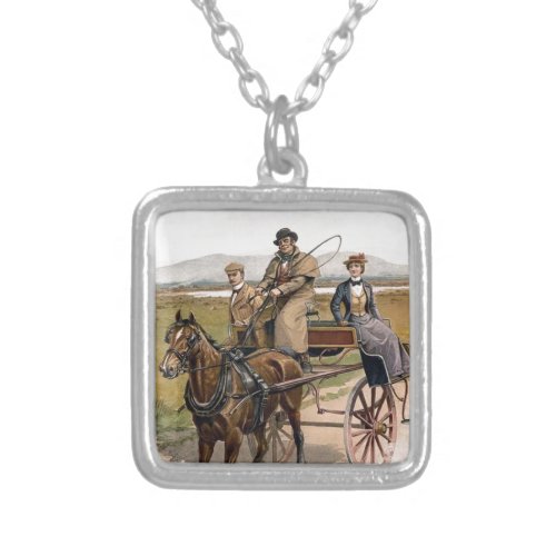 Dating Couple in Jaunting Cart Silver Plated Necklace