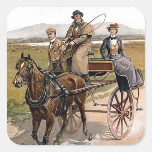 Dating Couple in Jaunting Cart Square Sticker