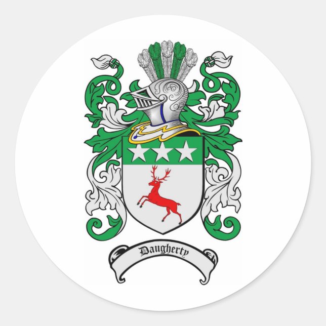 DAUGHERTY FAMILY CREST -  DAUGHERTY COAT OF ARMS CLASSIC ROUND STICKER (Front)