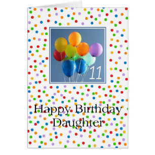 Daughter, 11th birthday colored balloons cards