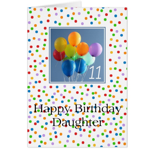 Daughter, 11th birthday colored balloons cards (Front)