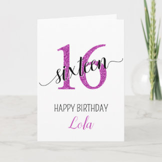 Daughter 16 pink glitter birthday card