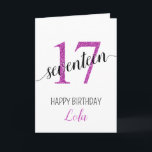 Daughter 17 pink glitter birthday card<br><div class="desc">Celebrate a milestone birthday with this elegant pink glitter-themed 16th birthday card, designed by The Arty Apples. Perfect for wishing a special young lady a happy Sweet 16, this card features a chic glittery design that adds a touch of sparkle to her special day. Whether for a daughter, niece, or...</div>