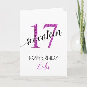 Daughter 17 pink glitter birthday card