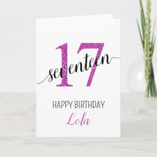 Daughter 17 pink glitter birthday card
