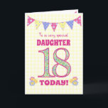 Daughter 18th Birthday Primroses and Bunting Card<br><div class="desc">A pretty 18th Birthday card for your daughter, with polka dot bunting, primrose flowers and numbers filled with a primrose pattern, all on a pale yellow check gingham background. The front cover message is, 'To a very special DAUGHTER 18 TODAY!' The inside message is just a suggestion and you can...</div>