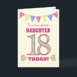 Daughter 18th Birthday Primroses and Bunting Card<br><div class="desc">A pretty 18th Birthday card for your daughter, with polka dot bunting, primrose flowers and numbers filled with a primrose pattern, all on a pale yellow check gingham background. The front cover message is, 'To a very special DAUGHTER 18 TODAY!' The inside message is just a suggestion and you can...</div>