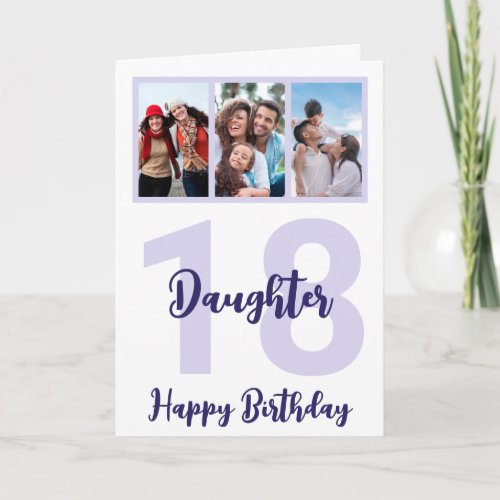 Daughter 18th Birthday Purple Script Photo Collage Card