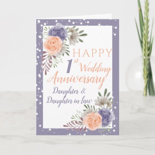 Daughter 1st Wedding Anniversary Purple Flower Card