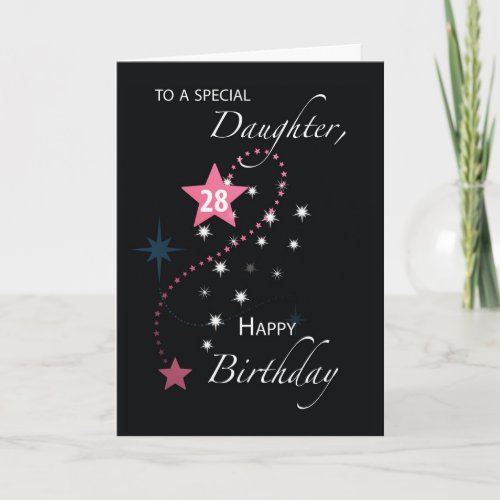 Daughter 28th Birthday Star Inspirational Pink Card