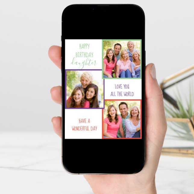 Daughter 3 Photo Collage Personalized Birthday Card (Front Digital)