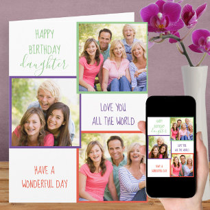 Daughter 3 Photo Collage Personalized Birthday Card