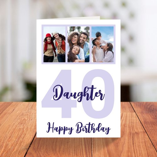 Daughter 40th Birthday Purple Script Photo Collage Card