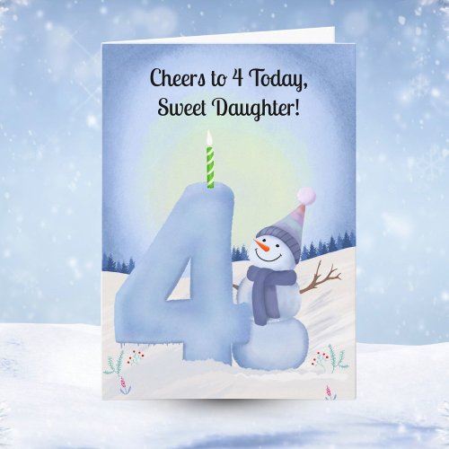 Daughter 4th Birthday Snowman with Snowy Four