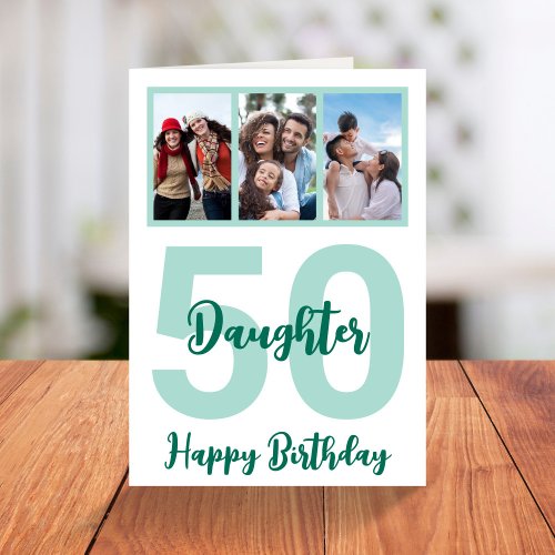 Daughter 50th Birthday Modern Script Photo Collage Card