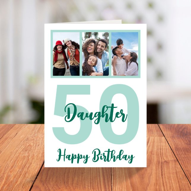 Daughter 50th Birthday Modern Script Photo Collage Card (Creator Uploaded)