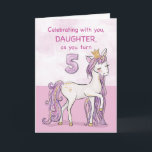 Daughter 5th Birthday Pink Horse With Crown Card<br><div class="desc">A sweet pink pony just like your daughter is prancing with the number five! Gold looking details are woven in her mane and tail. Perfect card to wish your daughter on her 5th birthday!
(Digitally rendered golden looking color)</div>