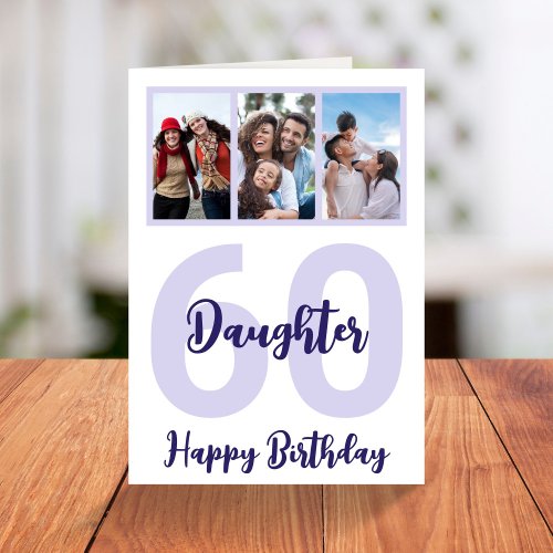 Daughter 60th Birthday Purple Script Photo Collage Card