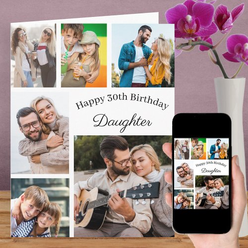 Daughter 6 Photo Collage Any Age Happy Birthday Card