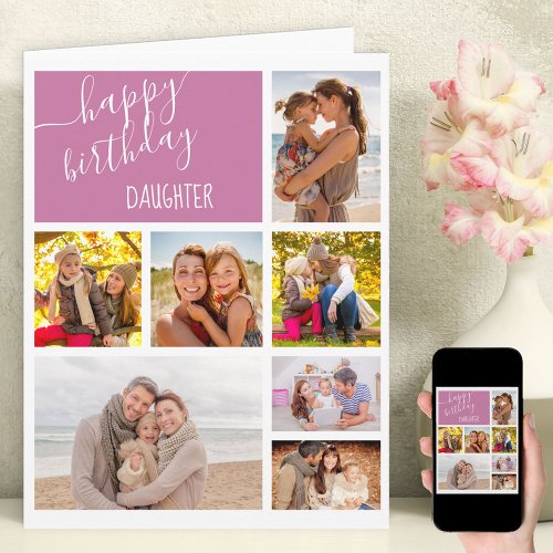 Daughter 7 Photo Collage Personalized Birthday Card