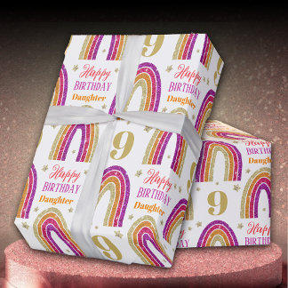 Daughter 9th Birthday Pink Glitter Wrapping Paper