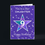 Daughter 9th Birthday Shining Star Vibrant Purple Card<br><div class="desc">Let your daughter know how amazing she is on her 9th birthday with this bold and cheerful design. A dazzling watercolor star stands out in rich shades of blue, purple, pink, and green, surrounded by a sky of twinkling textured stars. The dreamy periwinkle background adds a soft, magical feel to...</div>