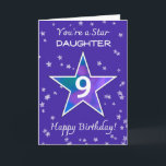 Daughter 9th Birthday Shining Star Vibrant Purple Card<br><div class="desc">Let your daughter know how amazing she is on her 9th birthday with this bold and cheerful design. A dazzling watercolor star stands out in rich shades of blue, purple, pink, and green, surrounded by a sky of twinkling textured stars. The dreamy periwinkle background adds a soft, magical feel to...</div>