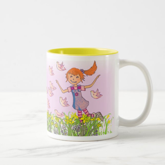 Daughter add your name red hair spring Two-Tone coffee mug (Right)