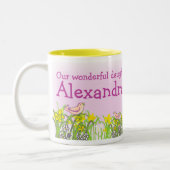 Daughter add your name red hair spring Two-Tone coffee mug (Left)