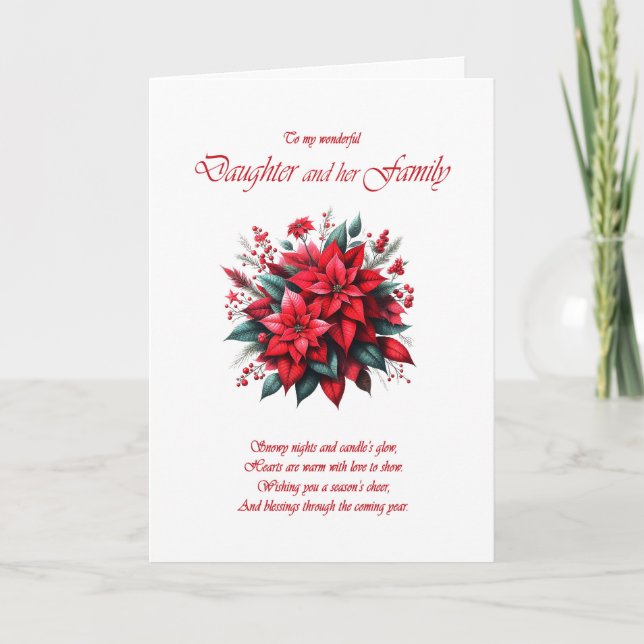 Daughter amd her Family Christmas Poinsettias  Holiday Card (Front)