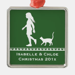 Daughter and Cat: Little Girl and her Kitty Metal Ornament