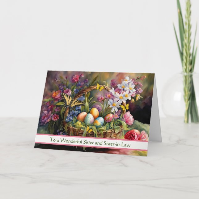 Daughter and Daughter in Law Pretty Easter Basket  Card (Front)