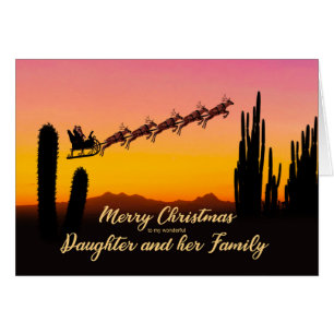 Daughter and Family Christmas Santa Over Desert Cards