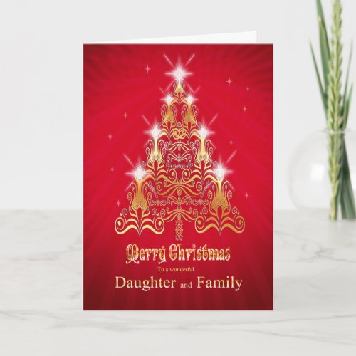 Daughter and family Christmas tree Christmas card