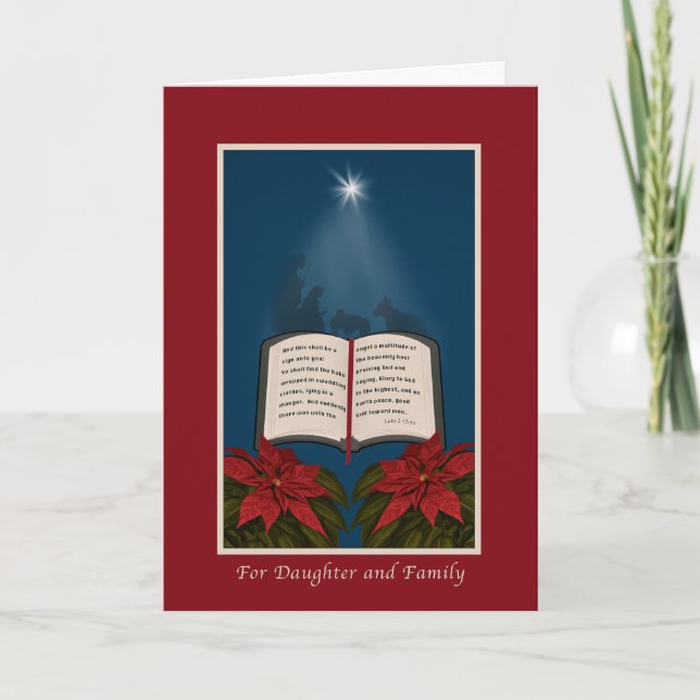 Daughter and Family, Open Bible Christmas Message Holiday Card (Front)