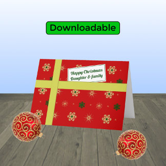 Daughter and family red christmas parcel holiday card