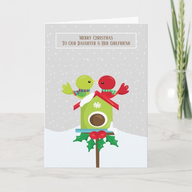 Daughter and Girlfriend Bird Couple Christmas Card (Front)