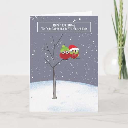 Daughter and Girlfriend Owl Couple Christmas Card