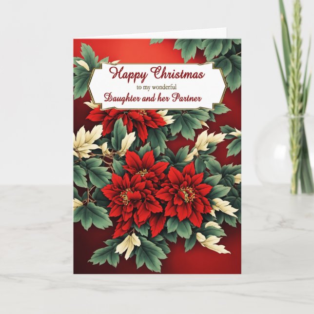 Daughter and her Partner Christmas Poinsettias Holiday Card (Front)
