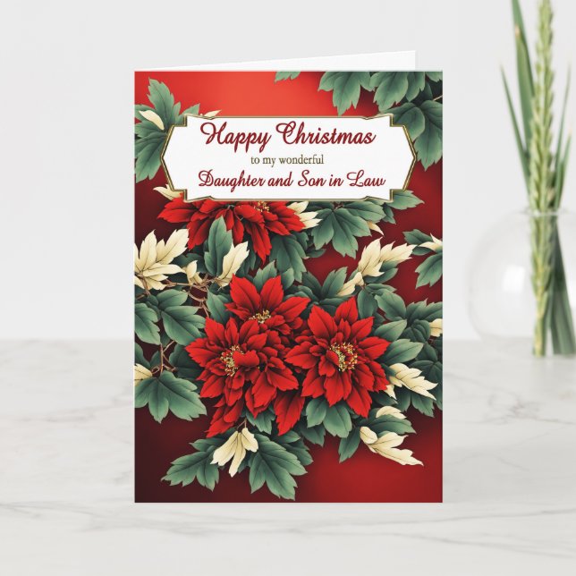 Daughter and Son in Law Christmas Poinsettias Holiday Card (Front)