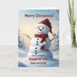 Daughter and Son In Law Christmas Snowman  Holiday Card<br><div class="desc">A festive winter scene showing a cheerful snowman in a red hat and scarf. Wish your daughter and son-in-law a merry Christmas with a lovely snowman card.</div>