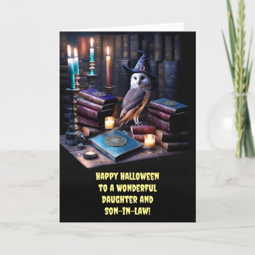 Daughter and Son in Law Cute Happy Halloween Owl  Card