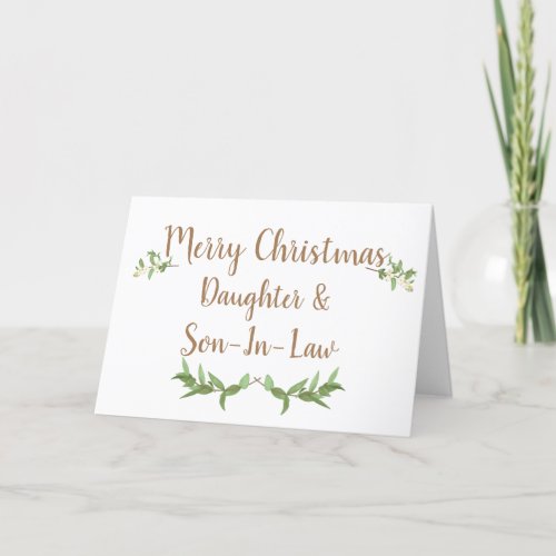 Daughter and Son In Law Green Leaves Christmas Holiday Card