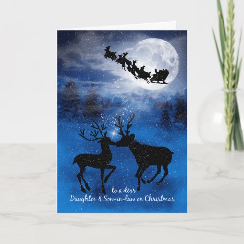 Daughter and Son in Law Kissing Reindeer Christmas Holiday Card