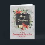 Daughter and Son in Law Merry Christmas Card<br><div class="desc">Merry Christmas greeting card for daughter and son in law with vintage watercolor flowers and cardinal,  chalkboard and wood patterns,  wish your daughter and her husband well this holiday season with this elegant greeting card.</div>