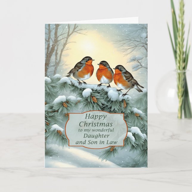 Daughter and Son In Law Robins Happy Christmas Holiday Card (Front)