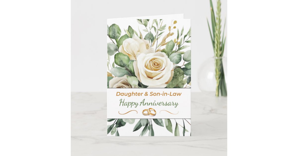 Daughter and Son in Law Wedding Anniversary Roses Card | Zazzle