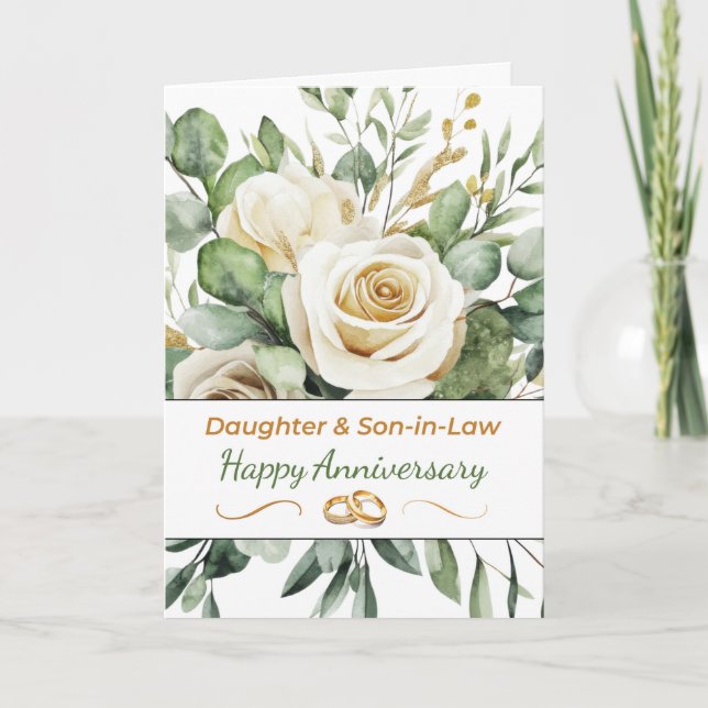 Daughter and Son in Law Wedding Anniversary Roses Card (Front)